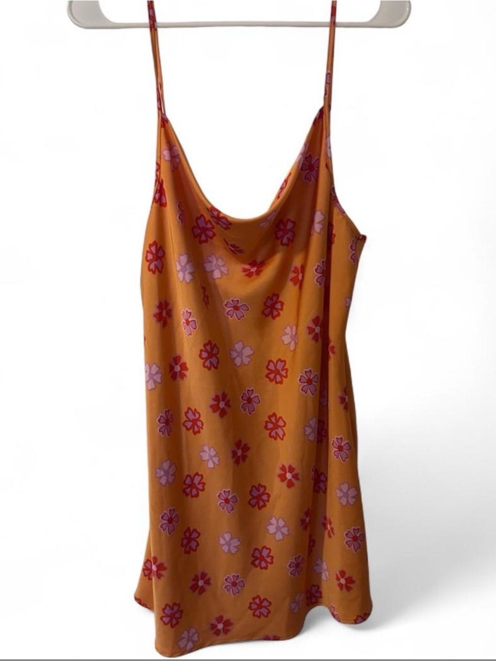 Women's Floral Slip Dress - Orange with Pink & Red Flowers
